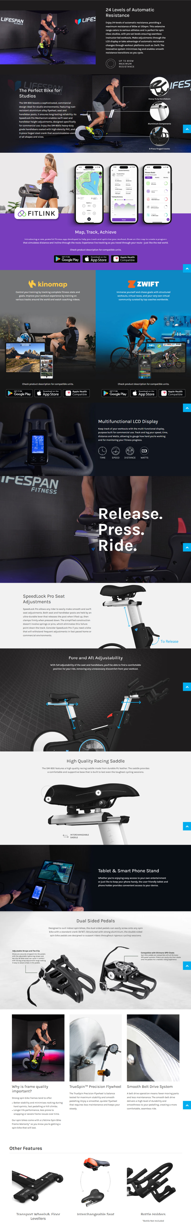 Lifespan SM900 Commercial Magnetic Spin Bike infographic