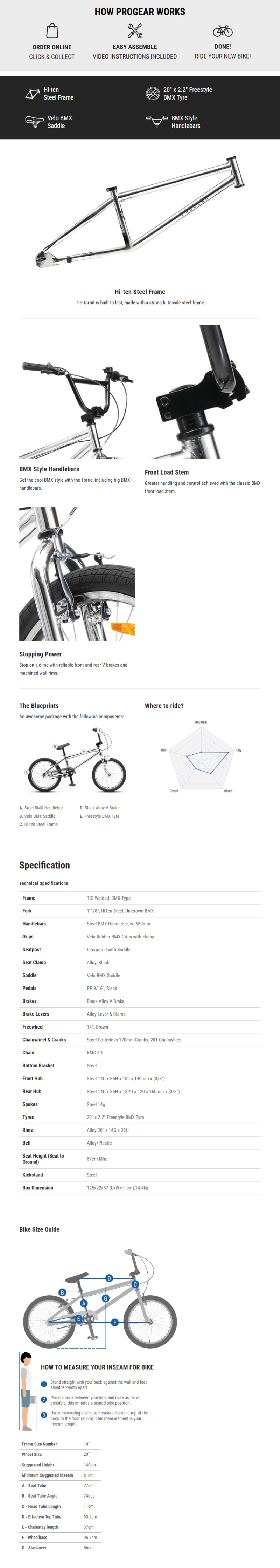 Progear Torrid 20" BMX Bike Metallic Chrome infographic