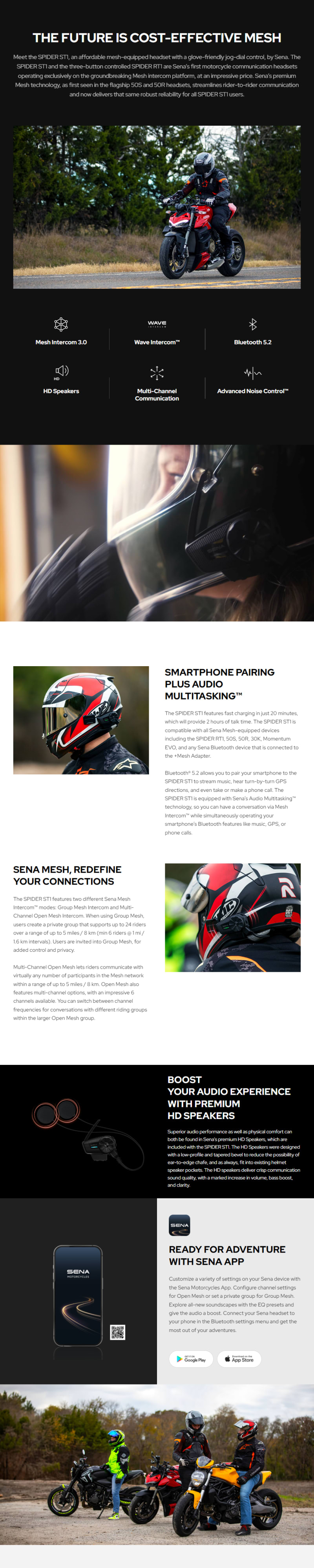 Sena SPIDER ST1 Mesh Comm Headset - Single Pack infographic