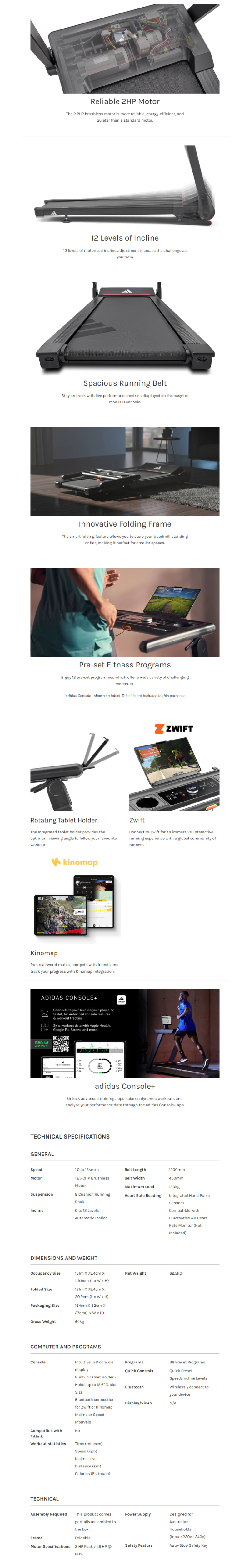 Adidas T-1 Folding Treadmill infographic