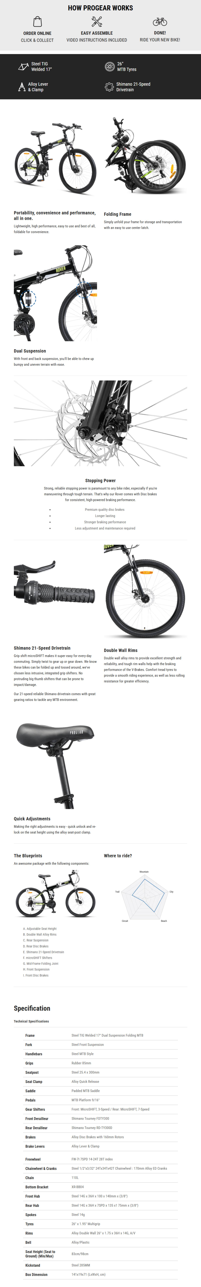 Progear ROVER Folding Mountain Bike Black infographic