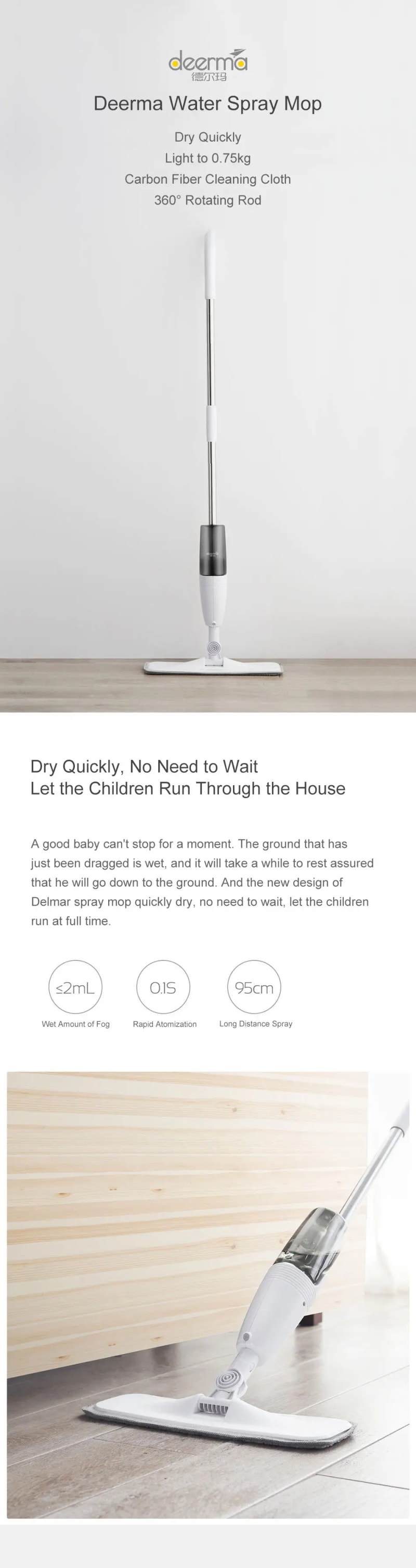 Xiaomi Deerma TB500 Smart Spray Water Mop Sweeper Floor Rotating Mop infographic 1 of 3