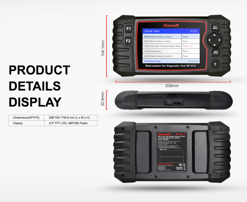 iCarsoft OP V3.0 Professional Diagnostic Scan Tool for Opel & Vauxhall infographic 3 of 4