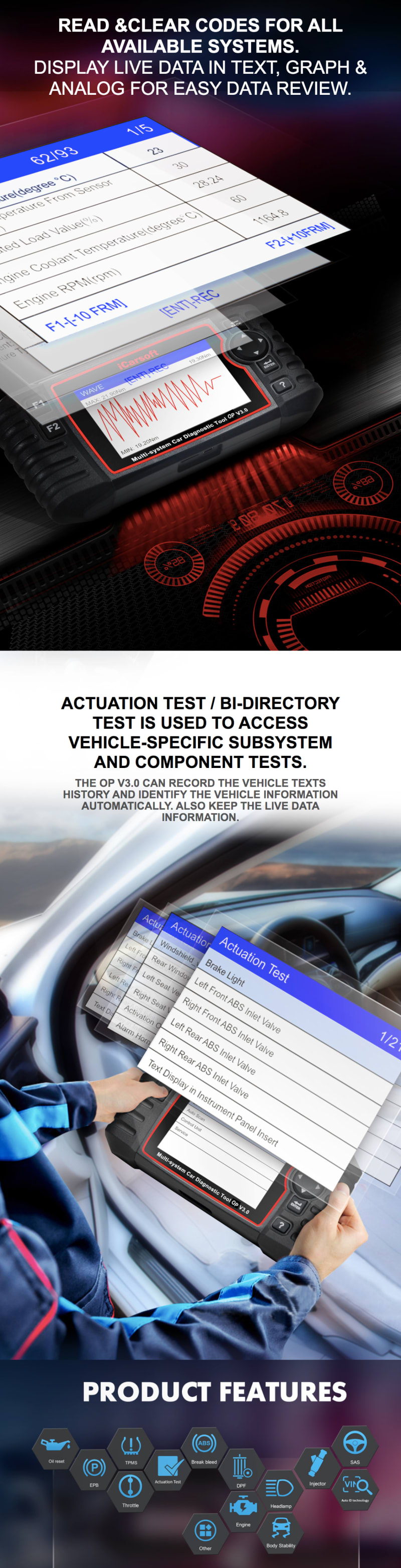 iCarsoft OP V3.0 Professional Diagnostic Scan Tool for Opel & Vauxhall infographic 2 of 4