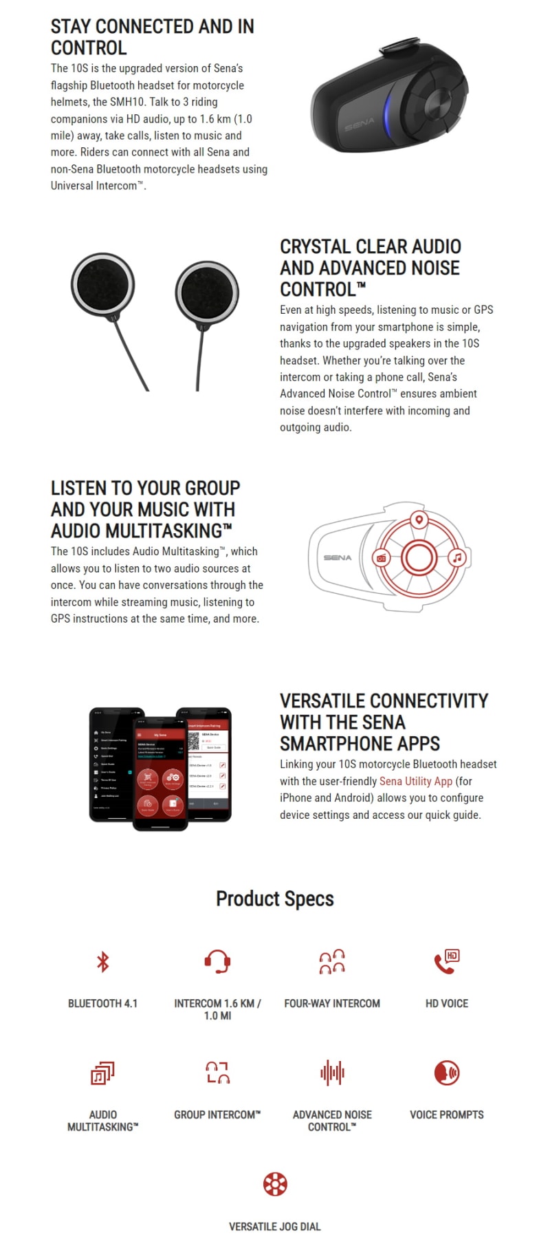 Sena 10S Motorcycle Bluetooth Communication Intercom Headset 10S-02 infographic 1 of 2