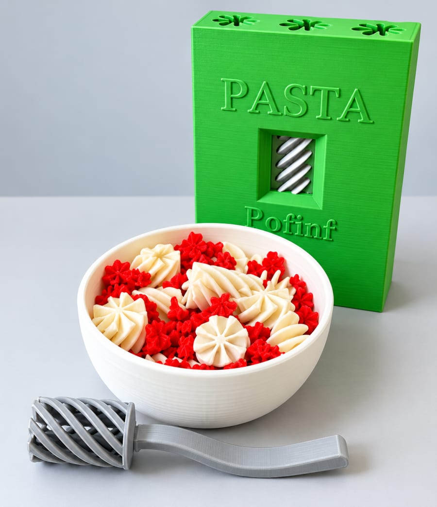 Set Sensorial Antiestrés de Pasta (Caja + Tazón + 12 piezas de pasta + Tenedor) — juguete impreso en 3D