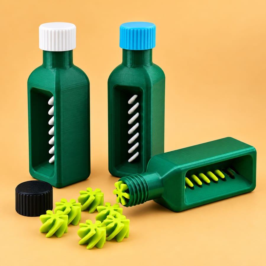 Botella de Aceite de Oliva Sensorial (1 botella + 1 tapa + 10 espirales) — juguete impreso en 3D
