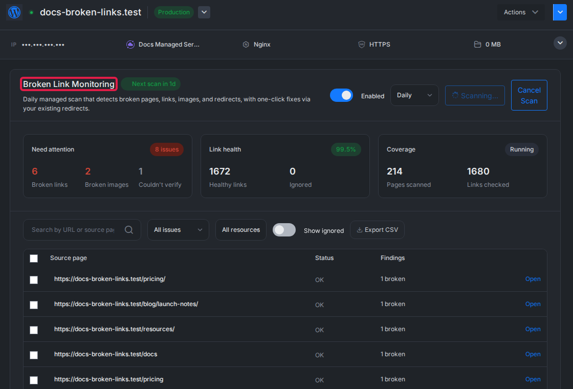 Broken Link Monitoring overview