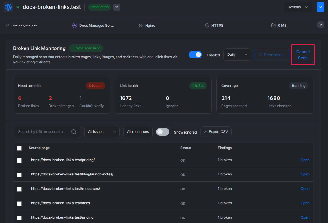 Live scan progress and cancel button