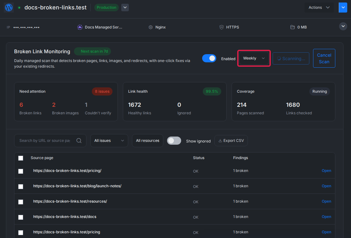 Scan schedule setting