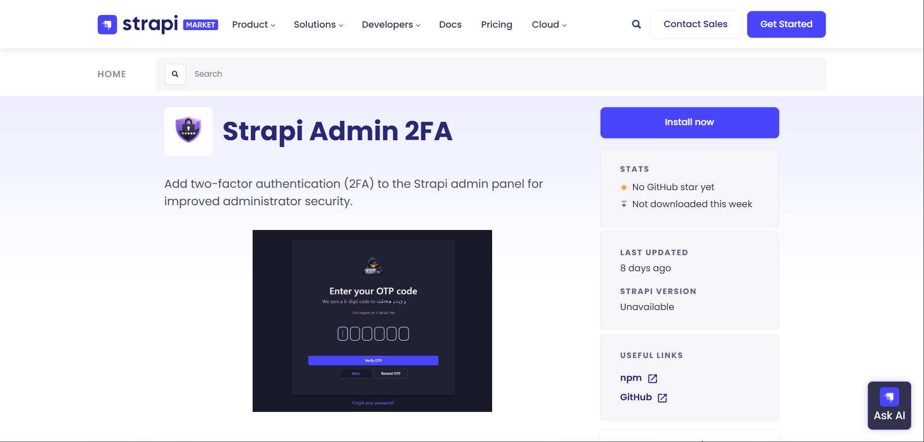 Strapi Admin 2FA Plugin