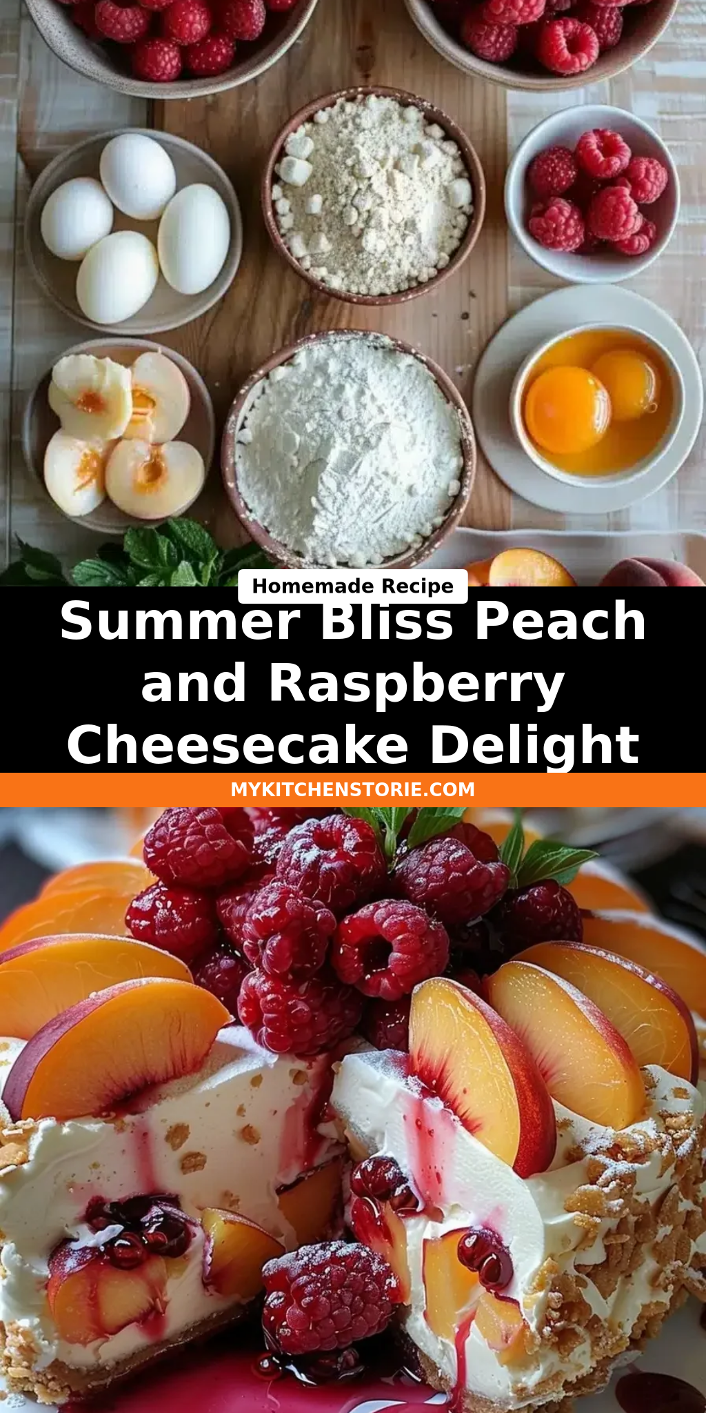 Summer Bliss Peach and Raspberry Cheesecake Delight