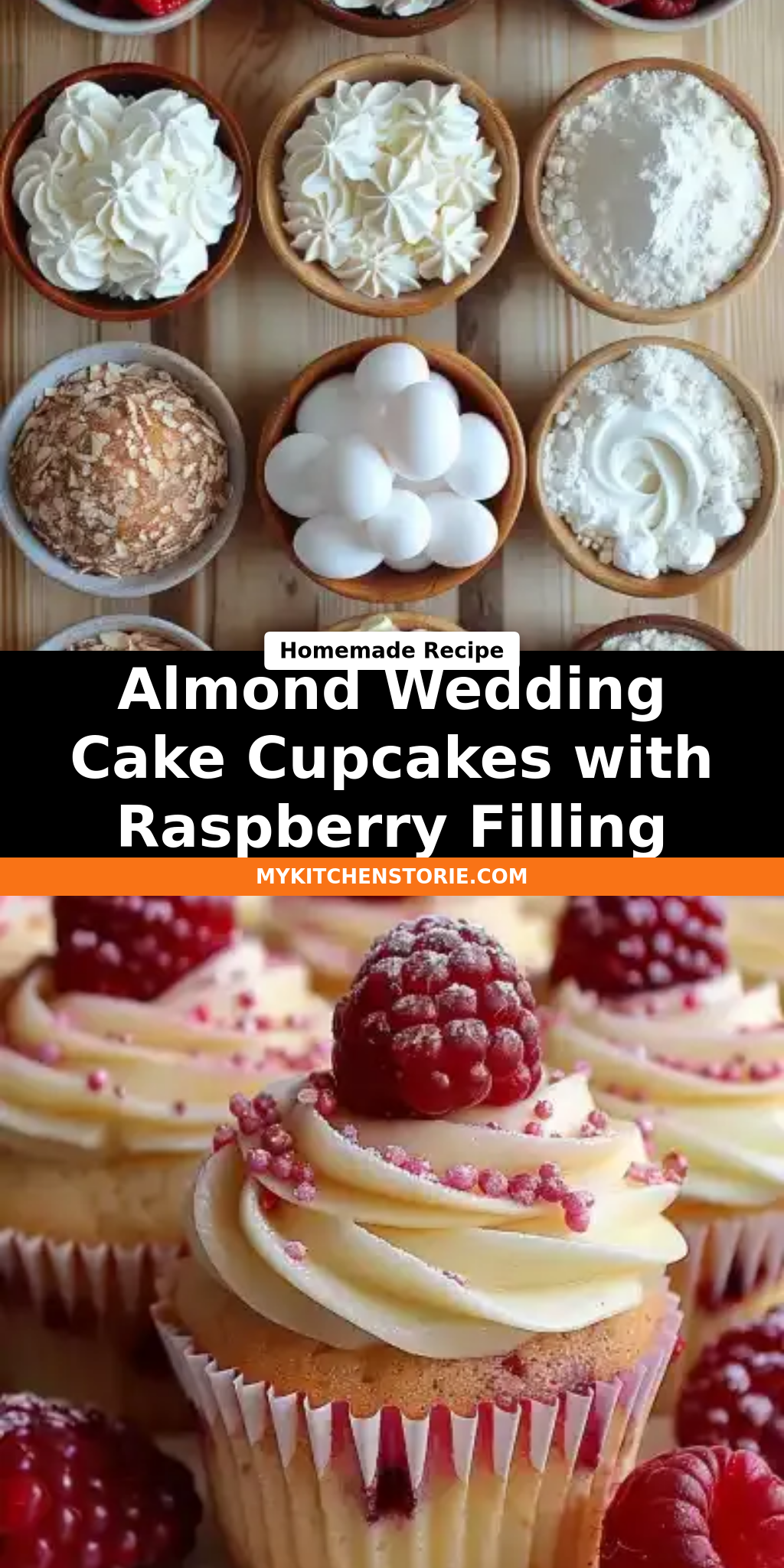 Almond Wedding Cake Cupcakes with Raspberry Filling