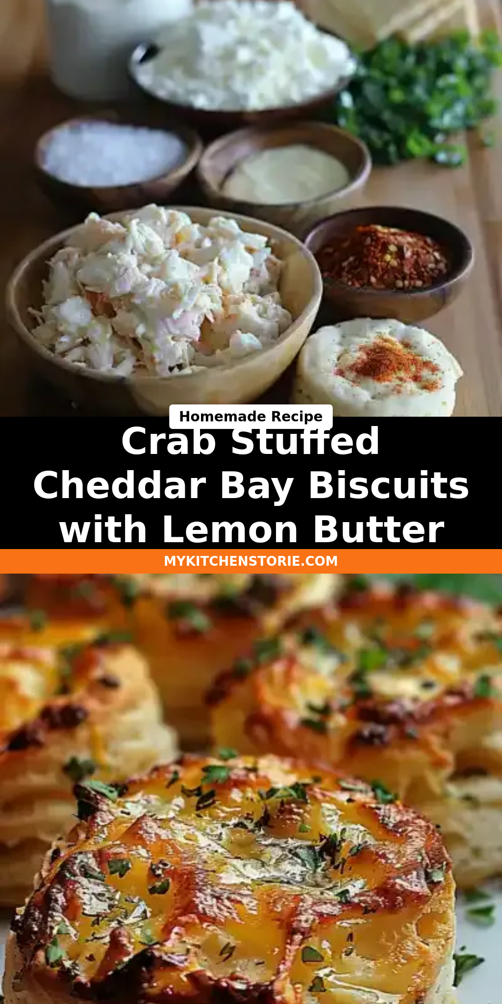 Crab Stuffed Cheddar Bay Biscuits with Lemon Butter