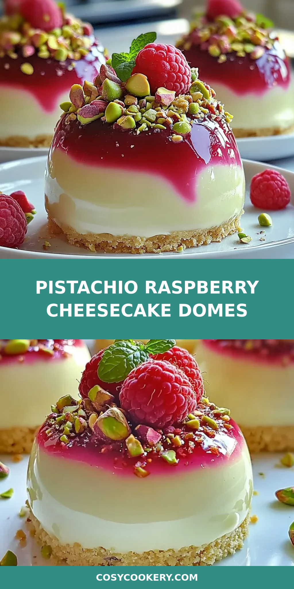 Pistachio Raspberry Cheesecake Domes