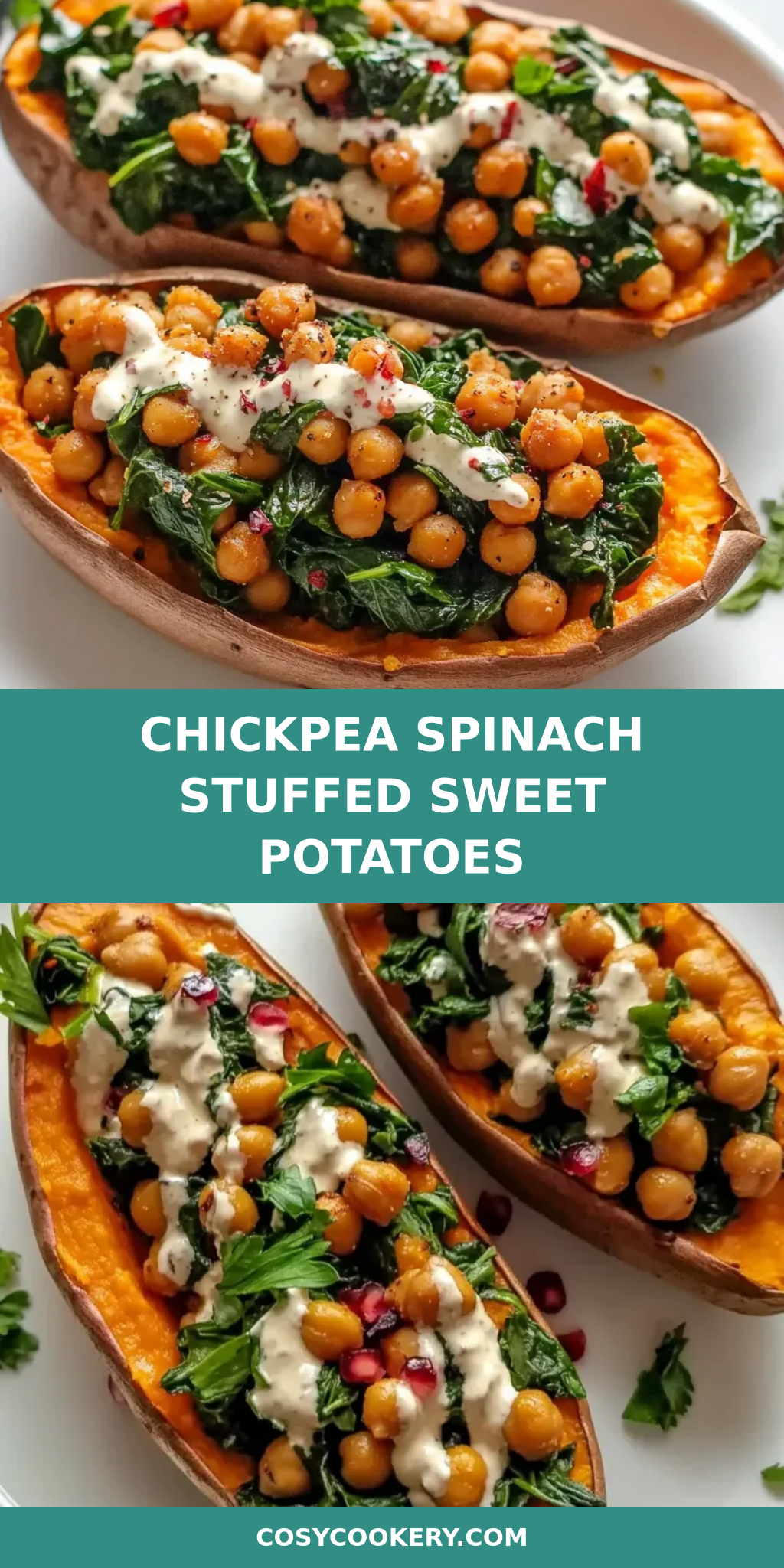 Chickpea Spinach Stuffed Sweet Potatoes