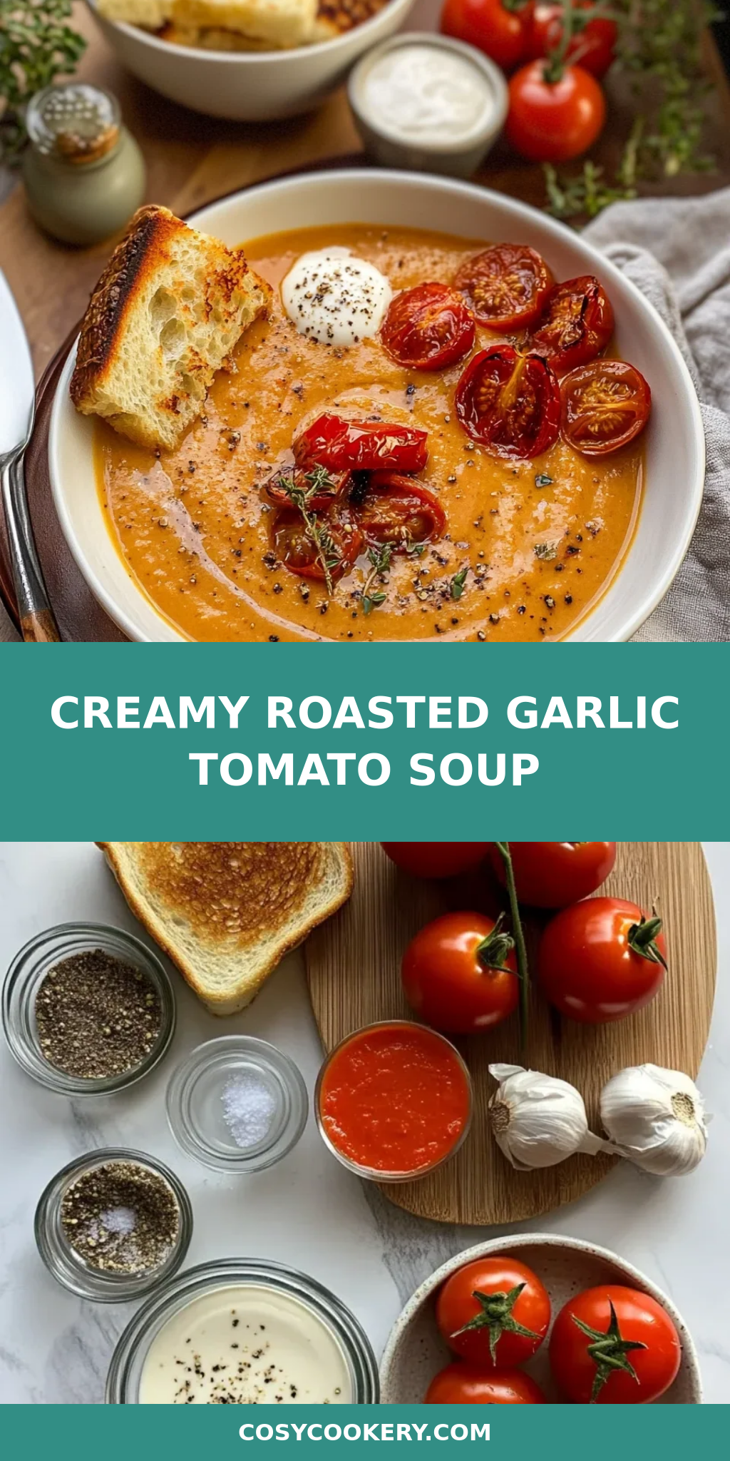Creamy roasted garlic tomato soup