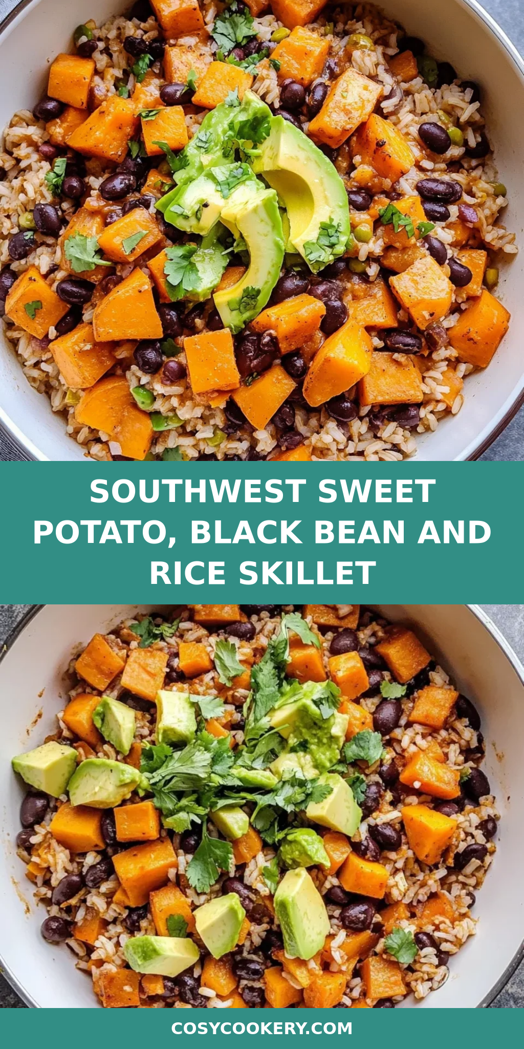 Southwest Sweet Potato, Black Bean and Rice Skillet