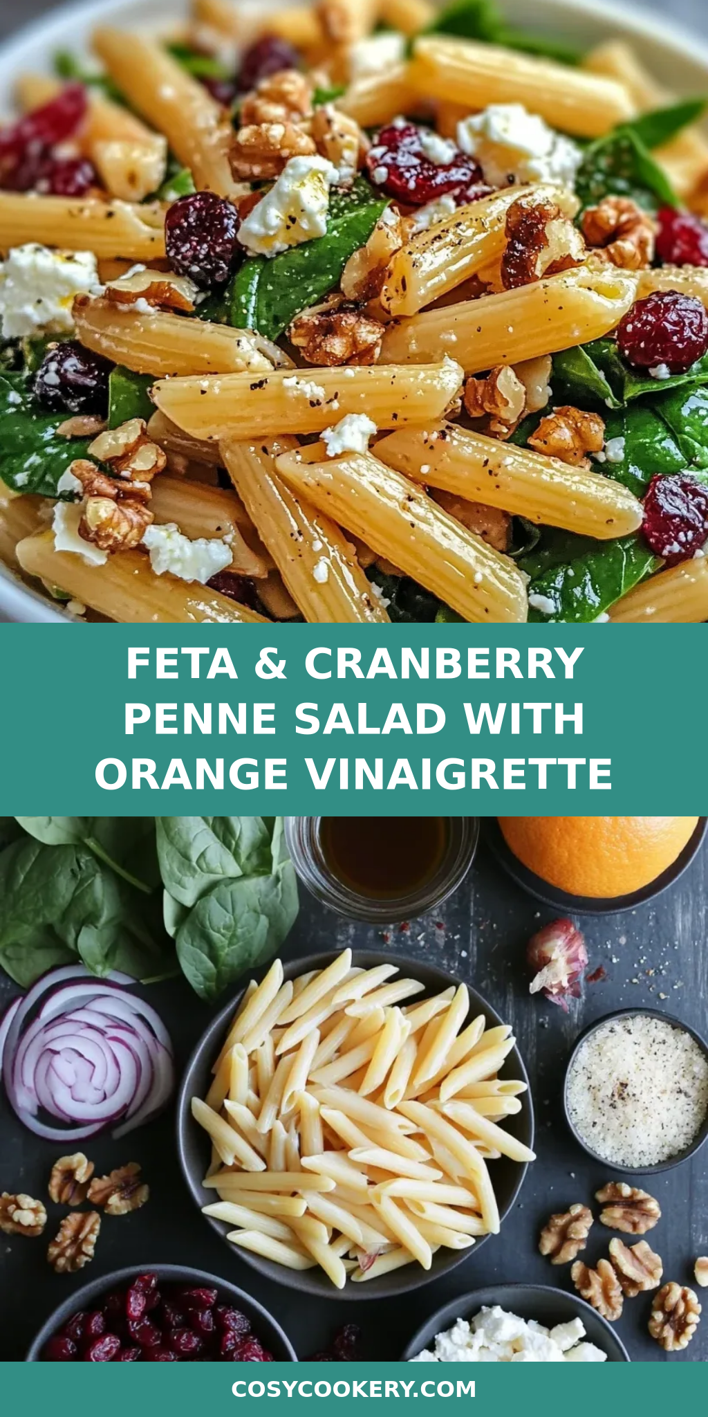 Feta & Cranberry Penne Salad with Orange Vinaigrette