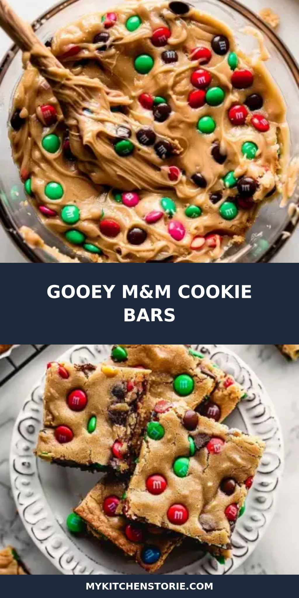 Gooey M&M Cookie Bars