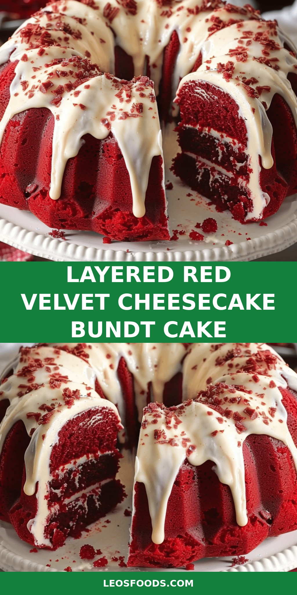 Layered Red Velvet Cheesecake Bundt Cake