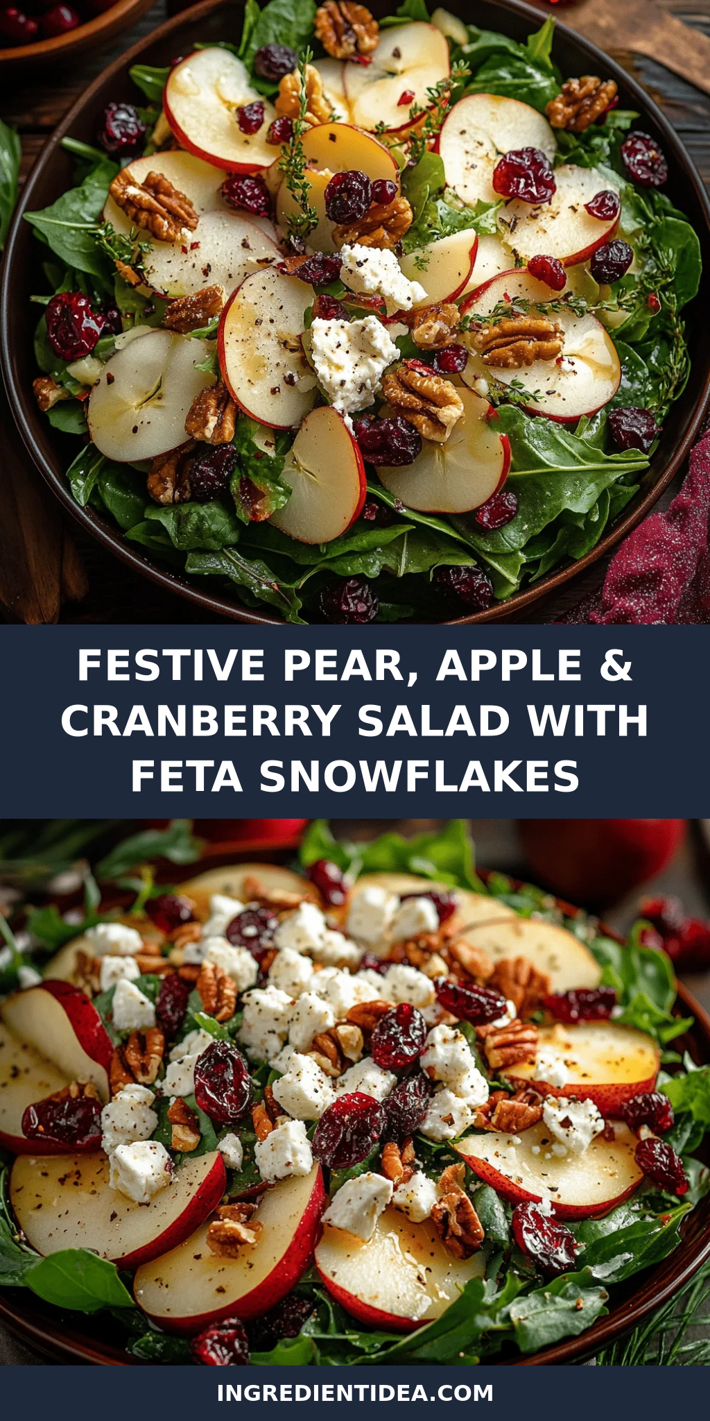 Festive Pear, Apple & Cranberry Salad with Feta Snowflakes