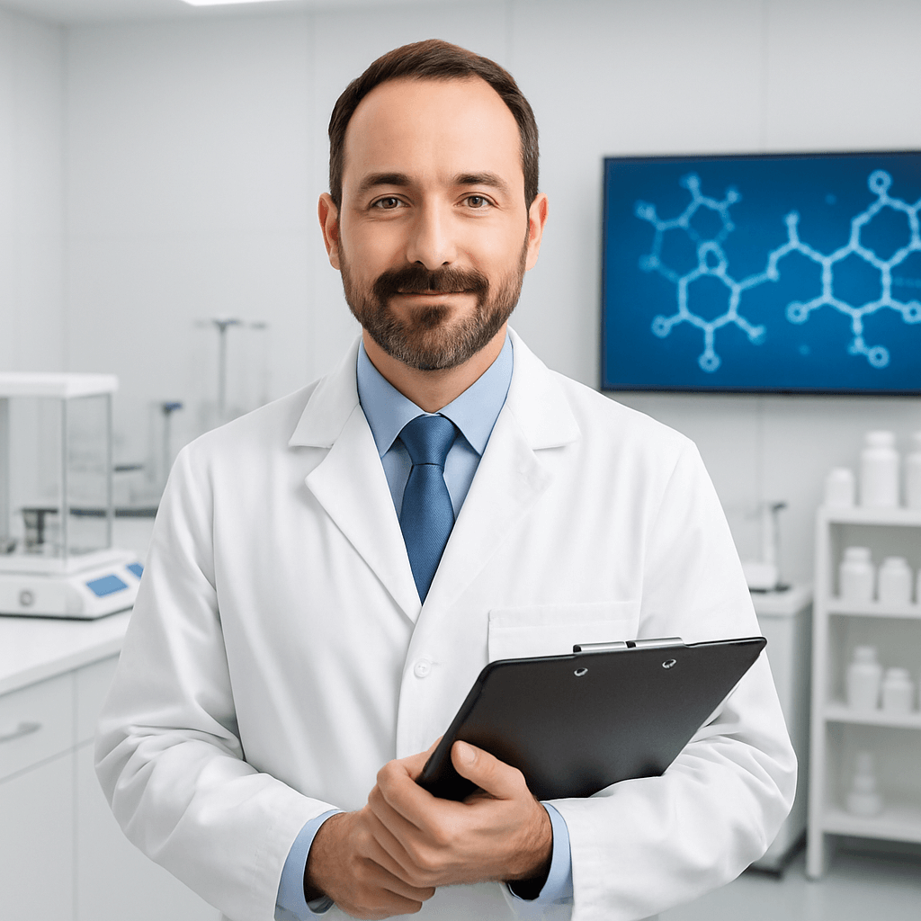 A compounding pharmacist in a modern laboratory, symbolizing their expert role in creating personalized medication and providing patient-centric care. A compounding pharmacist in a modern laboratory, symbolizing their expert role in creating personalized medication and providing patient-centric care.