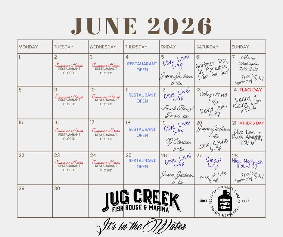 Jug Creek April 2026 Live Music Calendar