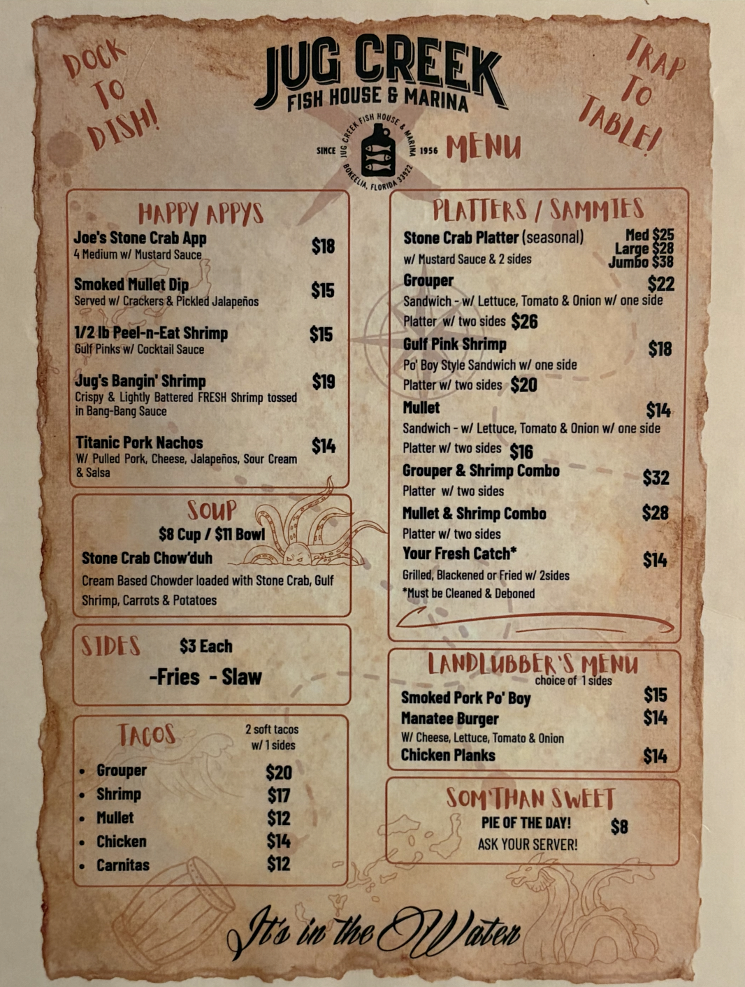 Jug Creek Marina & Fish House food menu