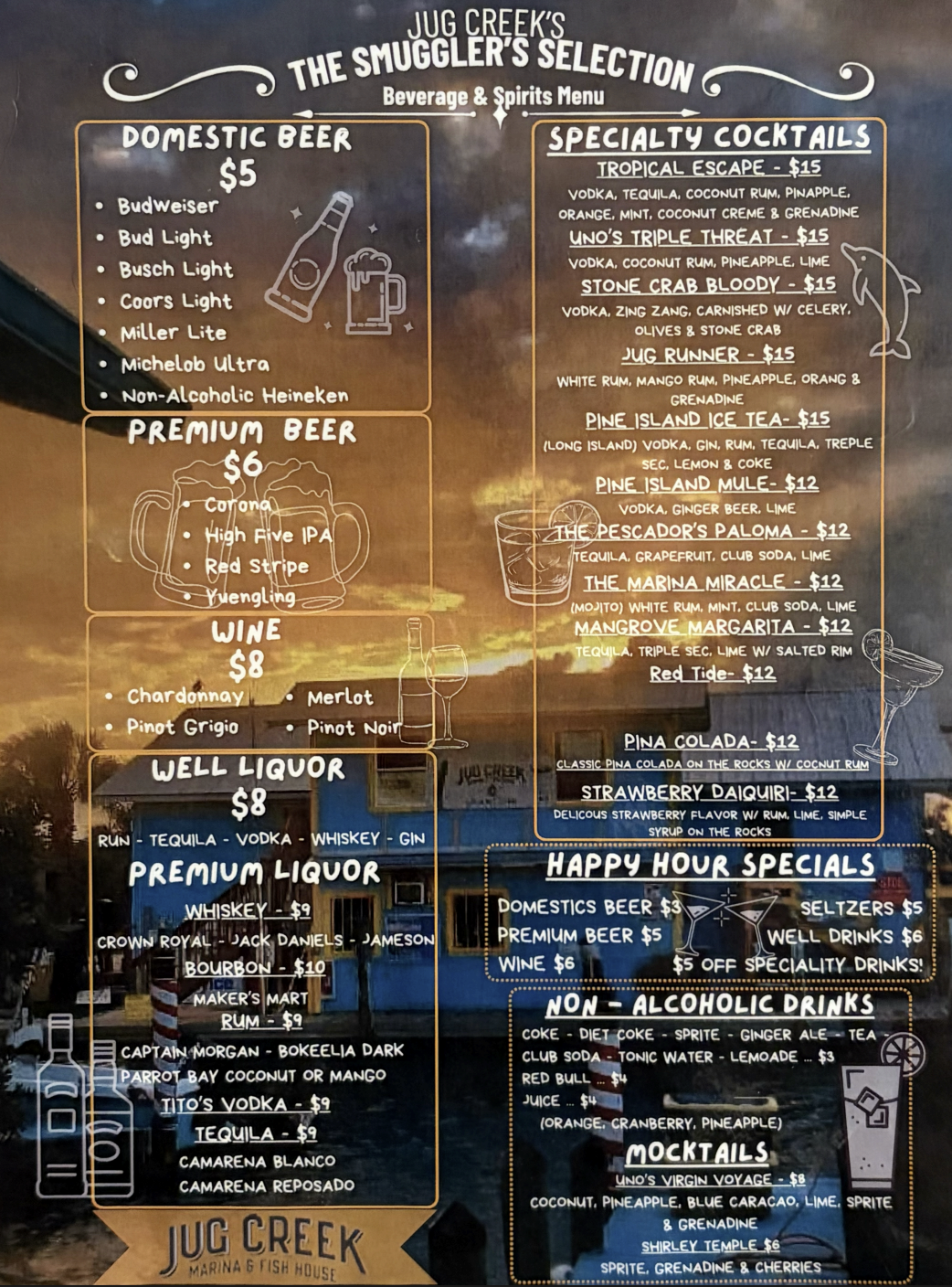 Jug Creek Marina & Fish House drink menu