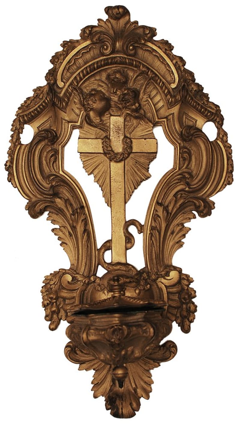 Scuola Napoletana — Acquasantiera in bronzo dorato