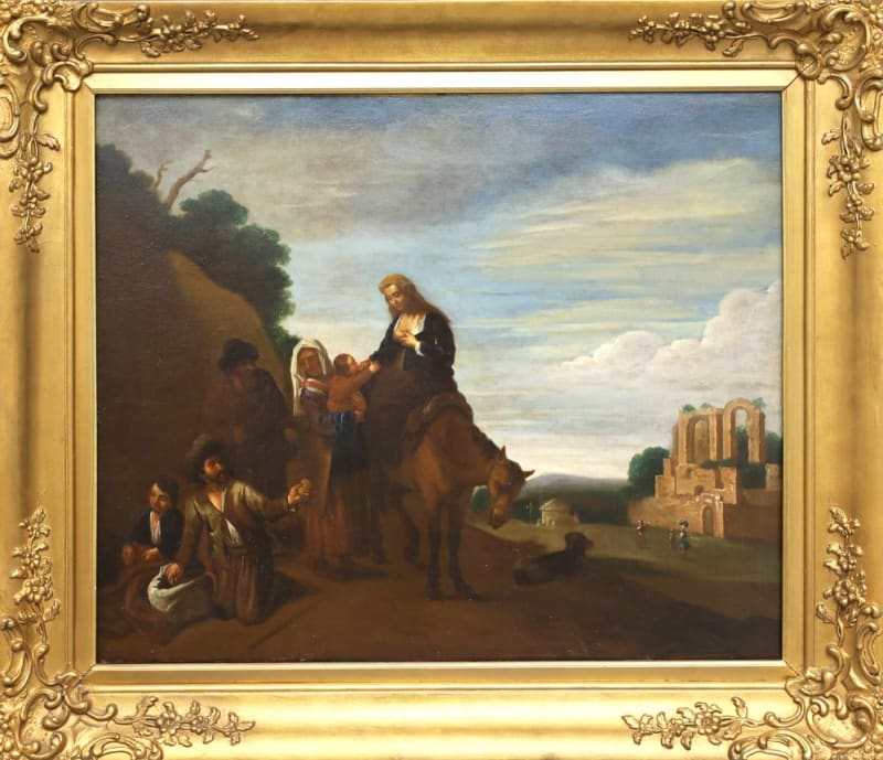 Scuola romana del XVII secolo — Paesaggio con contadini