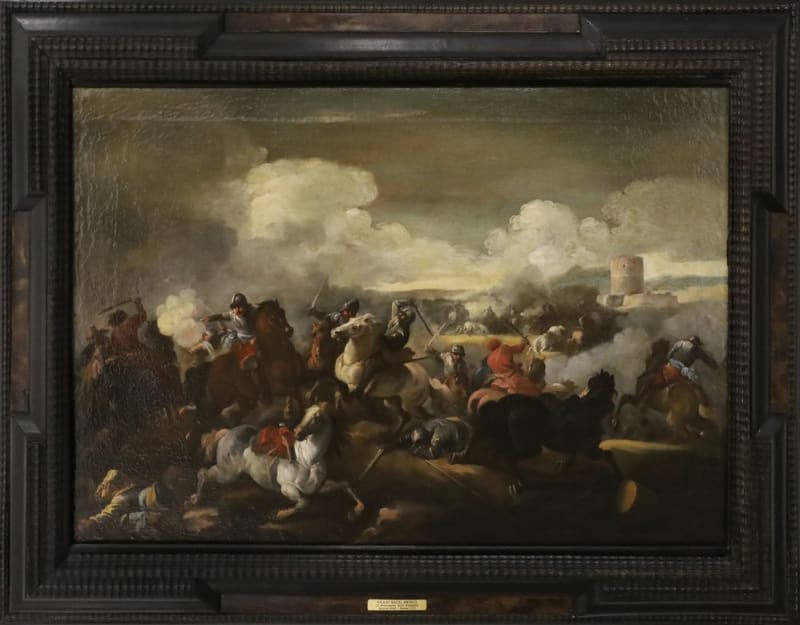Francesco Monti (Il Brescianino) — Battaglia di cavalieri sullo sfondo di un torrione