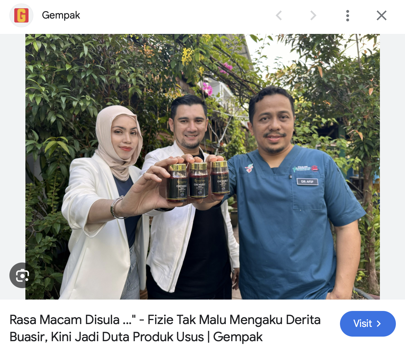 Artikel Gempak tentang Fizie sebagai duta EnerVast