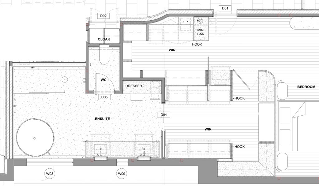 Original bedroom suite floor plan layout showing bedroom, robes and ensuite