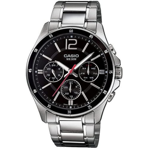 Casio – Homme – Cadran noir – Bracelet en acier inoxydable – MTP-1374D-1AVDF Casio – Homme – Cadran noir – Bracelet en acier inoxydable – MTP-1374D-1AVDF