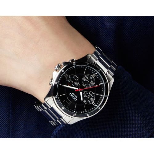 Casio – Homme – Cadran noir – Bracelet en acier inoxydable – MTP-1374D-1AVDF Casio – Homme – Cadran noir – Bracelet en acier inoxydable – MTP-1374D-1AVDF