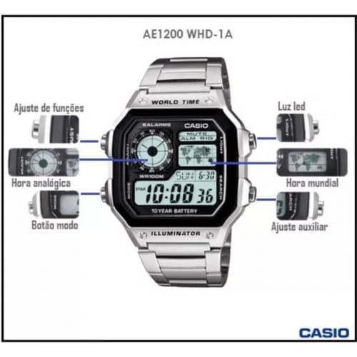 Casio – Montre homme argentée bracelet en acier inoxydable – AE-1200WHD-1AVDF Casio – Montre homme argentée bracelet en acier inoxydable – AE-1200WHD-1AVDF