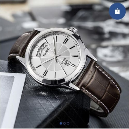 Casio – Homme cadran argenté – Dateur jours/mois – Bracelet cuir marron – MTP-1381L-7AVDF Casio – Homme cadran argenté – Dateur jours/mois – Bracelet cuir marron – MTP-1381L-7AVDF