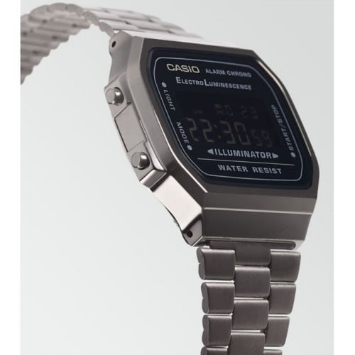 Casio – Chiffres blancs sur fond noir – Bracelet en acier inoxydable noir – A168WGG-1BDF Casio – Chiffres blancs sur fond noir – Bracelet en acier inoxydable noir – A168WGG-1BDF
