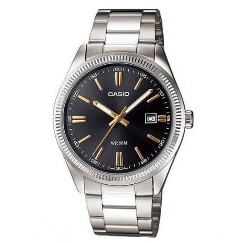 Casio – Index dorés – Cadran noir – Tout en acier inoxydable – MTP-1302D-1A2VDF