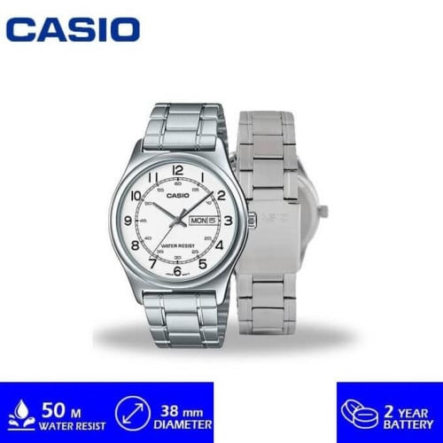 Casio – Homme – Cadran blanc – Dateur « mois/jour » – Acier inoxydable – MTP-V006D-7B2UDF Casio – Homme – Cadran blanc – Dateur « mois/jour » – Acier inoxydable – MTP-V006D-7B2UDF