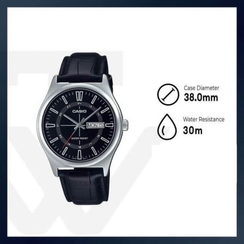 Casio – Montre analogique classique – Bracelet en cuir noir – Dateur jour/mois – MTP-V006L-1C Casio – Montre analogique classique – Bracelet en cuir noir – Dateur jour/mois – MTP-V006L-1C