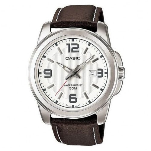 Casio – Montre homme – Bracelet cuir marron – Cadran blanc – MTP-1314L-7A Casio – Montre homme – Bracelet cuir marron – Cadran blanc – MTP-1314L-7A