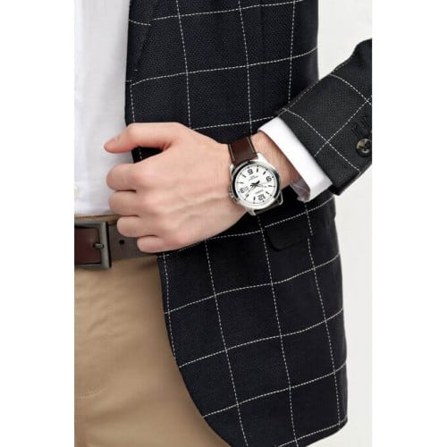 Casio – Montre homme – Bracelet cuir marron – Cadran blanc – MTP-1314L-7A Casio – Montre homme – Bracelet cuir marron – Cadran blanc – MTP-1314L-7A