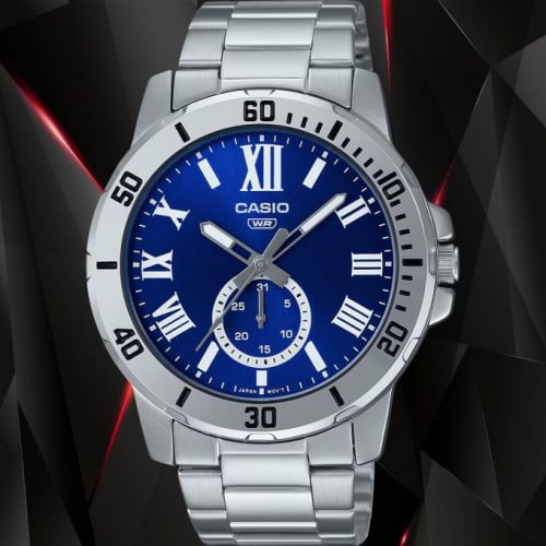 Casio – Avec dateur sous forme de petite seconde – Cadran bleu – Bracelet en acier inoxydable – MTP-VD200D-2B Casio – Avec dateur sous forme de petite seconde – Cadran bleu – Bracelet en acier inoxydable – MTP-VD200D-2B