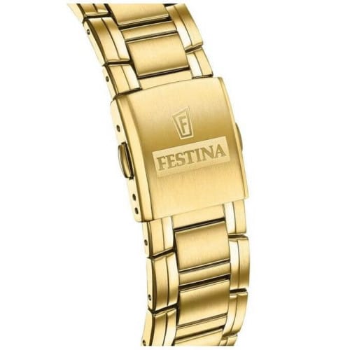 Festina – Montre chronographe dorée et fond noir – Tout en acier inoxydable – Diamètre boîtier : 45 mm & étanche 100 m – F20705/4 Festina – Montre chronographe dorée et fond noir – Tout en acier inoxydable – Diamètre boîtier : 45 mm & étanche 100 m – F20705/4
