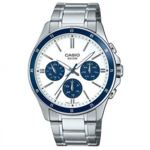 Casio – Design cool et sportif pour hommes – Cadran blanc & étanche 50 m – Tout en acier inoxydable – MTP-1374D-7A2V Casio – Design cool et sportif pour hommes – Cadran blanc & étanche 50 m – Tout en acier inoxydable – MTP-1374D-7A2V