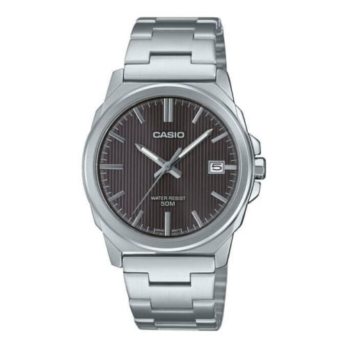 Casio – Boîtier medium 38 mm – Cadran noir avec motifs rayés – Dateur à 3h – MTP-E720D-8AV Casio – Boîtier medium 38 mm – Cadran noir avec motifs rayés – Dateur à 3h – MTP-E720D-8AV