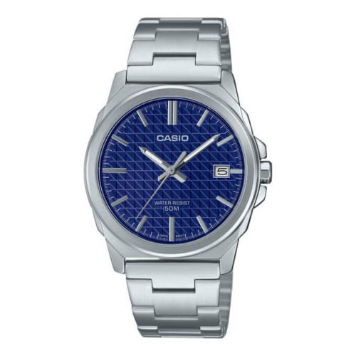 Casio – Cadran bleu avec texturée dans un design simple et moderne, Dateur à 3h – MTP-E720D-2AV Casio – Cadran bleu avec texturée dans un design simple et moderne, Dateur à 3h – MTP-E720D-2AV